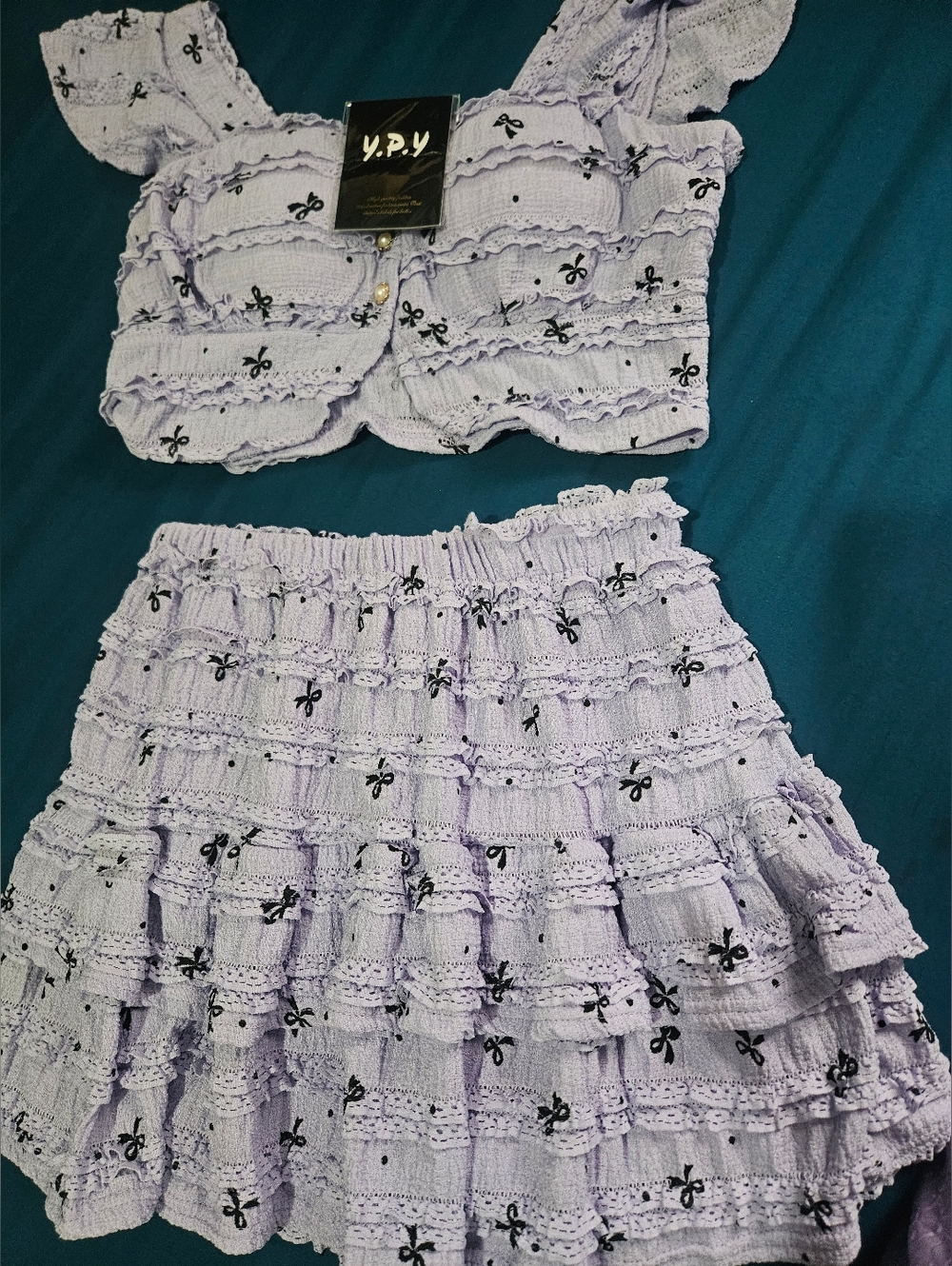 Lavender Ruffled Two-Piece Crop Top & Skirt Set - Picture 5 of 8